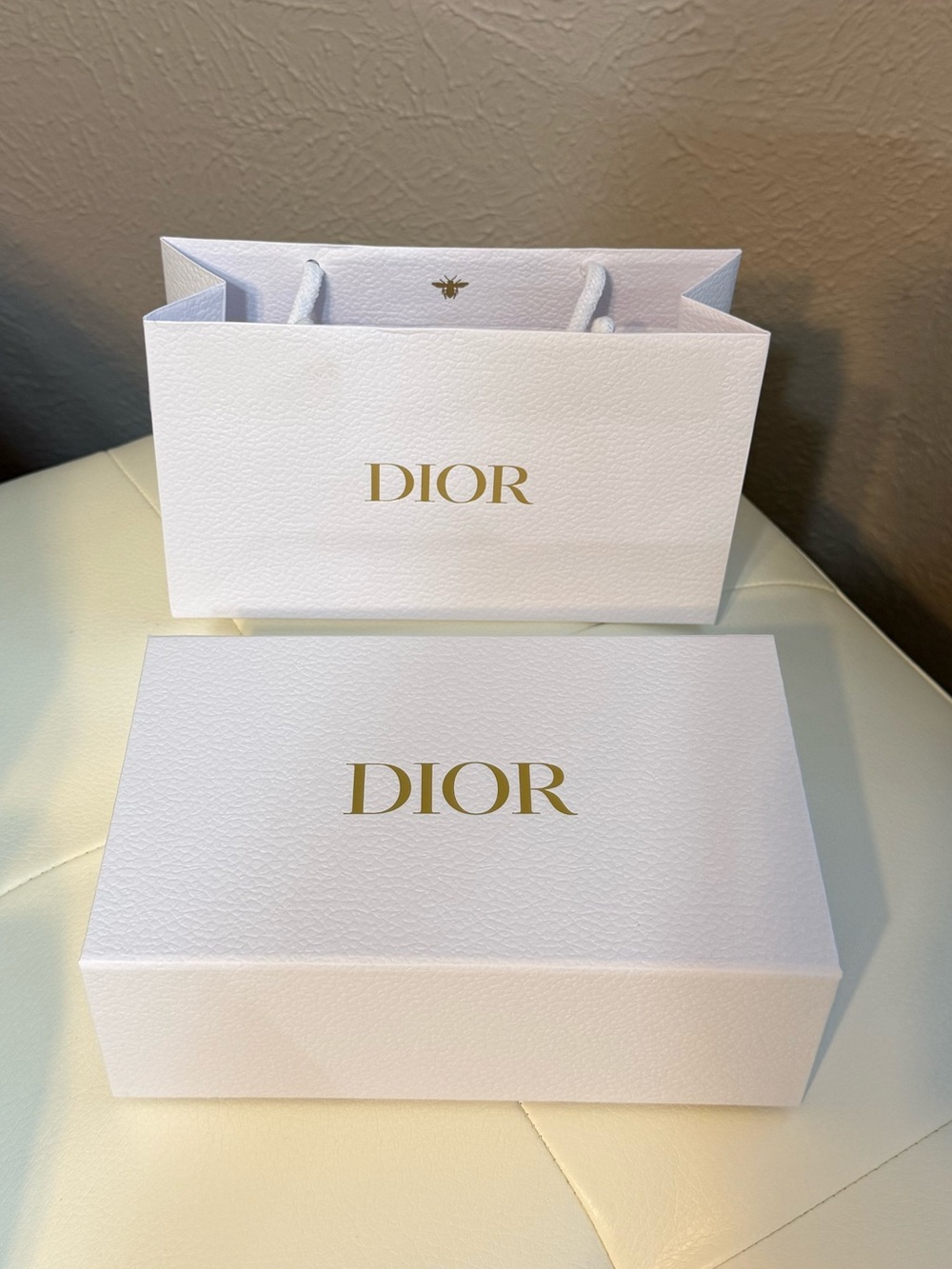 Dior White and Gold Logo Gift Box with Matching Bag